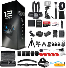 GoPro HERO12 (Hero 12) Black - Waterproof Action Camera with 5.3K HDR Video 27MP Photos 1/1.9" Image Sensor Live Streaming Webcam Stabilization + 64GB Card & 50 Piece Accessory Kit - Bundle