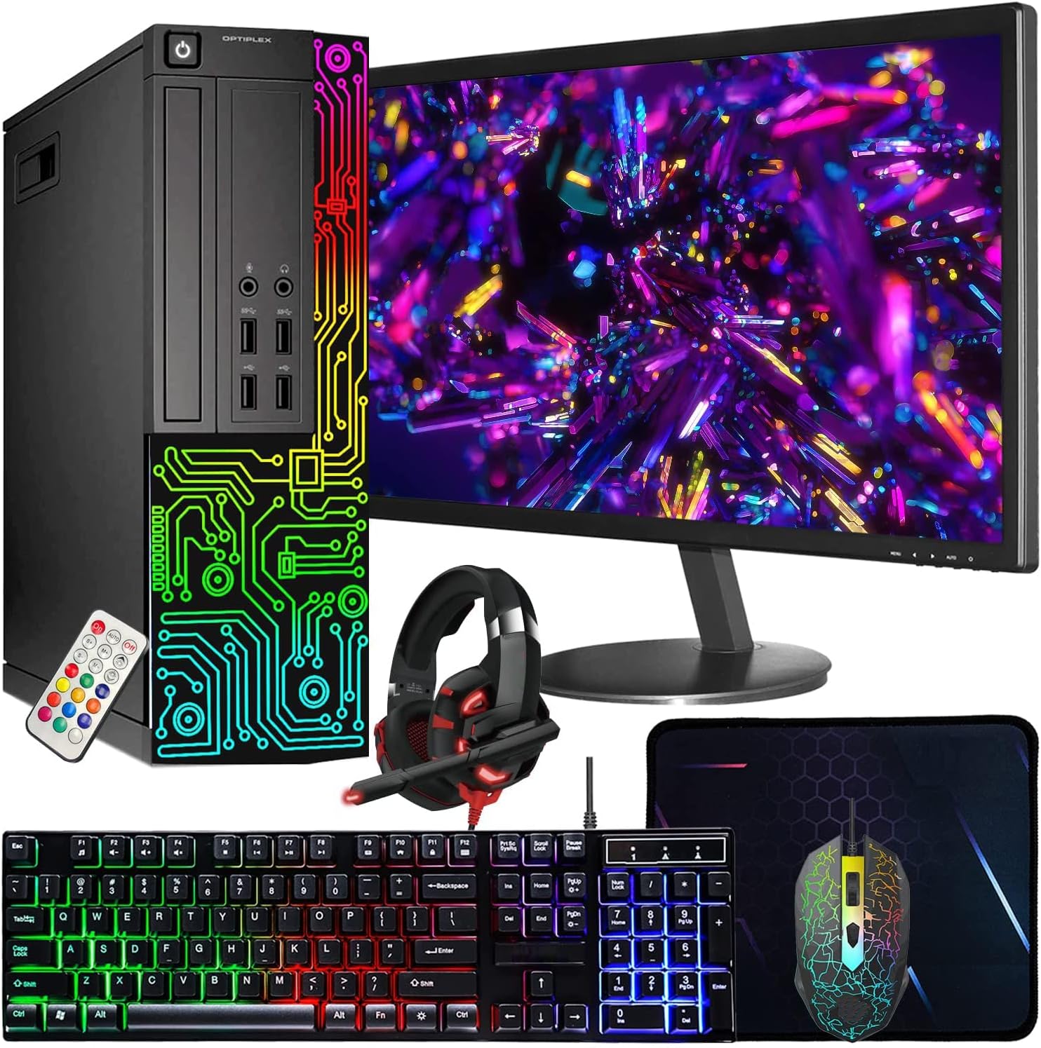 Dell Optiplex Small Desktop Computer (SFF) PC | Quad Core Intel i5 (3.2GHz) | 16GB DDR3 RAM | 512GB SSD | 24 Inch Monitor | RGB Gaming Keyboard & Mouse Headset | Windows 11 Pro (Renewed)