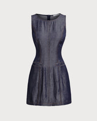 Blue Sleeveless Pocket Mini Dress