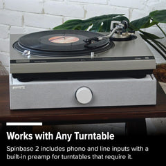 Andover Audio Spinbase 2 Speaker System Designed for Turntables; Phono Input BT Analog and Optical Input ISOGroove Anti-Feedback with Remote Control (Black)