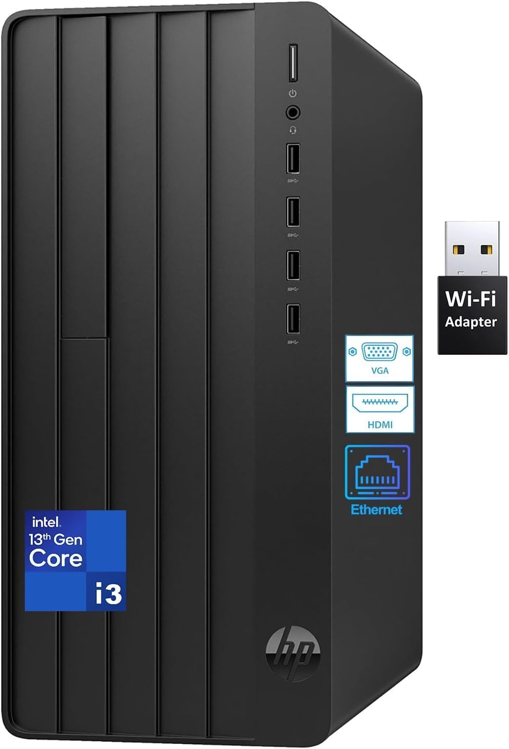 HP Desktop Computer Tower for Home Student & Business 13th Gen Intel Quad-Core Processor 16gb Ddr4 Ram 256gb Pcie Ssd WiFi Adapter Vga Rj-45 Hdmi Keyboard and Mouse Windows 11 Home