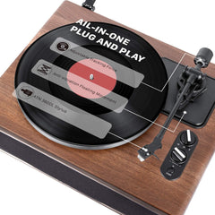 1 by ONE High Fidelity Belt Drive Turntable with Built-in Speakers Vinyl Record Player with Magnetic Cartridge Wireless Playback and Aux-in Functionality Auto Off