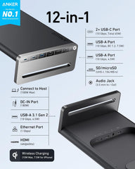 Anker 675 USB-C Docking Station (12-in-1 Monitor Stand Wireless) with 10Gbps USB-C Ports 4K@60Hz HDMI Display Wireless Charging Pad for Lenovo ThinkPad MacBook Pro M1 / M2