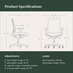 Branch Ergonomic Chair - A Versatile Desk Chair with Adjustable Lumbar Support, Breathable Mesh Backrest, and Smooth Wheels - Experience Optimal Comfort and Support - Pebble - White