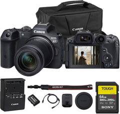 Canon EOS R7 Mirrorless Camera with 18-150mm Lens | Speed Precision and Versatility for Hybrid Creators (5137C009) + 64GB Memory Card + Canon Shoulder Bag