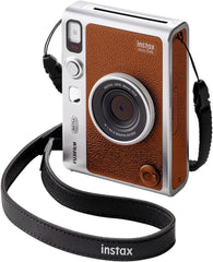 Fujifilm Instax Mini EVO Hybrid Brown Instant Camera | Instax Mini Twin Pack Instant Film | 32GB microSD Card with Adapter | Brown Camera Case