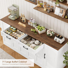 71” Large Buffet Cabinet with Storage, Sideboard Buffet Cabinet with Adjustable Shelves and 6 Soft-Close Doors, Wood Coffee Bar Console Table for Kitchen, Dining Room, White