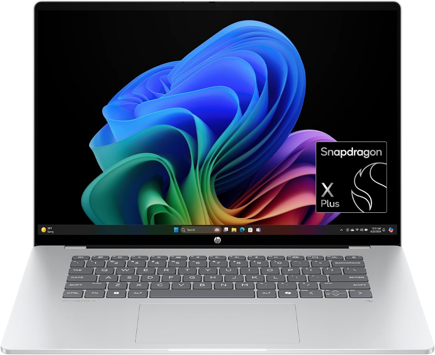 HP OmniBook 5 16 inch Next Gen AI PC 2K Touchscreen Snapdragon X Plus X1P-42-100 16 GB RAM 512 GB SSD Qualcomm Adreno GPU Windows 11 Home Glacier Silver 16-fb0000nr