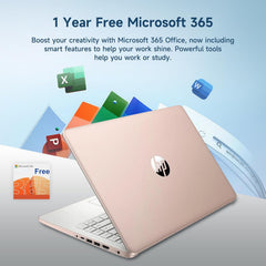HP 14 Laptop Quad-Core (Beat i3) 8GB RAM 256GB Storage(128GB UFS + 128GB SD Card) 1-Year Office 365 Copilot AI Computer for Student Study Back to School Win11 w/GM Accessory