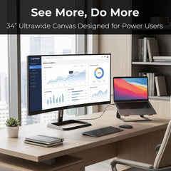 Deco Gear 34-Inch Business Curved Super UltraWide WQHD Monitor 3440 × 1440 R1500 100Hz 1ms 100% sRGB HDR 2× DisplayPort 2× HDMI Tilt Adjustable PIP/PBP Low Blue Light American Seller
