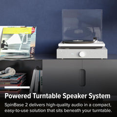 Andover Audio Spinbase 2 Speaker System Designed for Turntables; Phono Input BT Analog and Optical Input ISOGroove Anti-Feedback with Remote Control (Black)