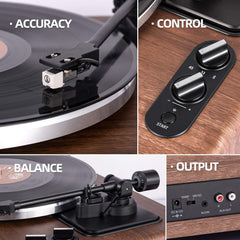 1 by ONE High Fidelity Belt Drive Turntable with Built-in Speakers Vinyl Record Player with Magnetic Cartridge Wireless Playback and Aux-in Functionality Auto Off