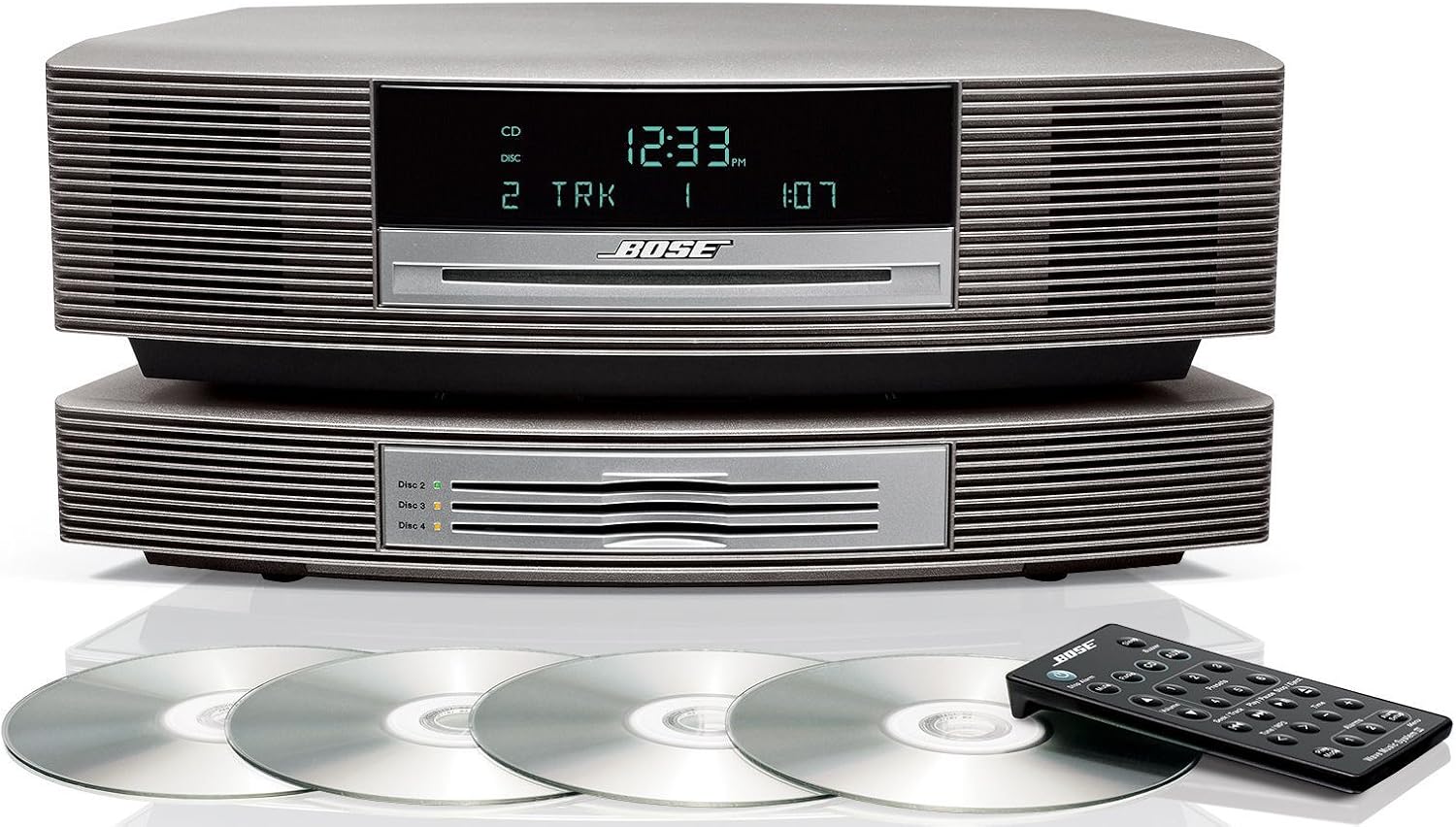 Bose Wave Music System with Multi-CD Changer - Titanium Silver Compatible with Alexa Amazon Echo (Renewed)