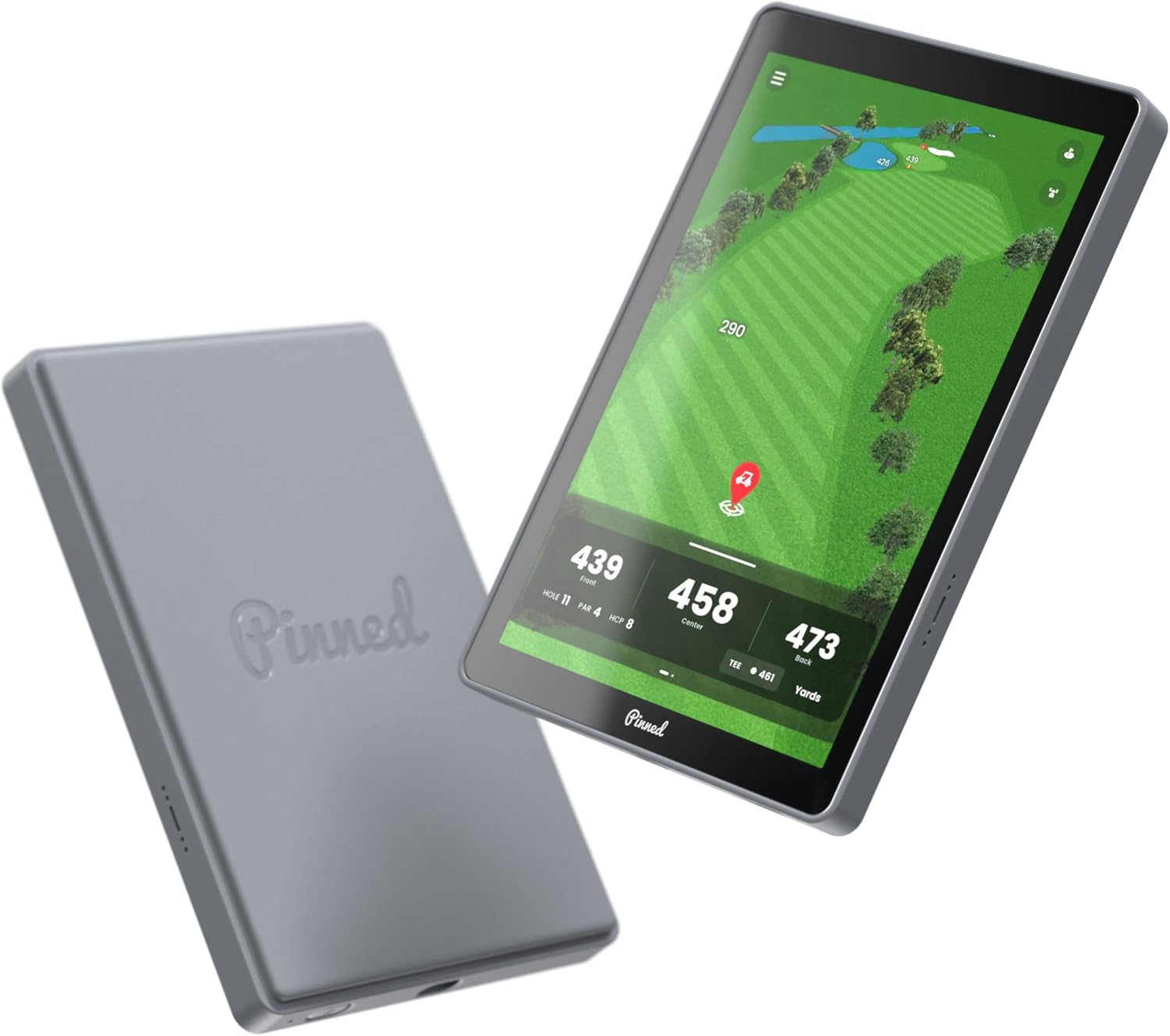 Pinned Golf Portable GPS Tablet - The Caddie - Magnetic Weatherproof Touchscreen FCB Distances - Golf Caddy 45 000 Course Maps - Gifts for Men - Gray