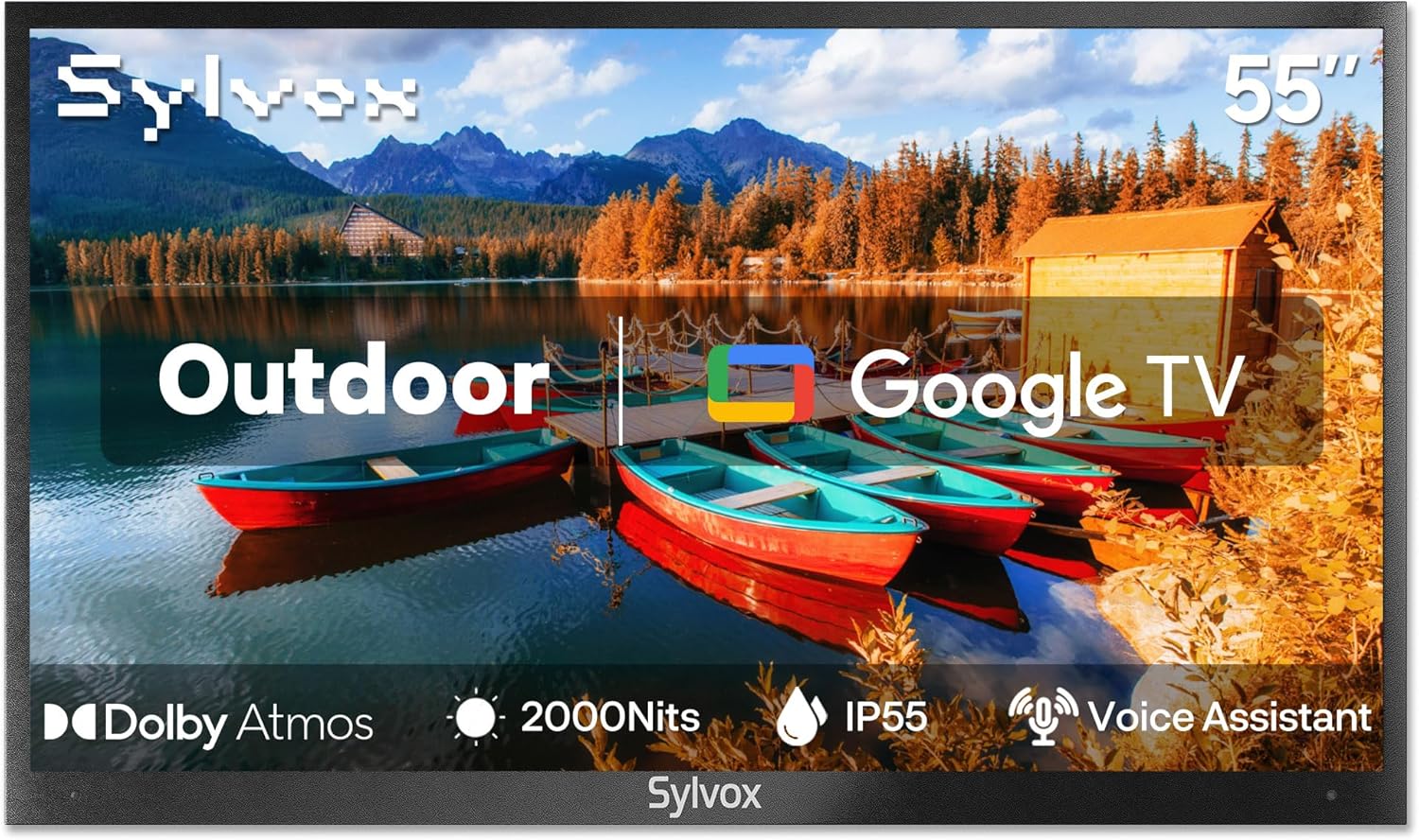 SYLVOX New 55” Outdoor Smart TV Superior Waterproof Performance Upgraded Matte Finish for Enhanced Anti-Glare Effect Full Metal with Dolby Atoms 2000nits Full Sun Pool Pro 2.0+ Series