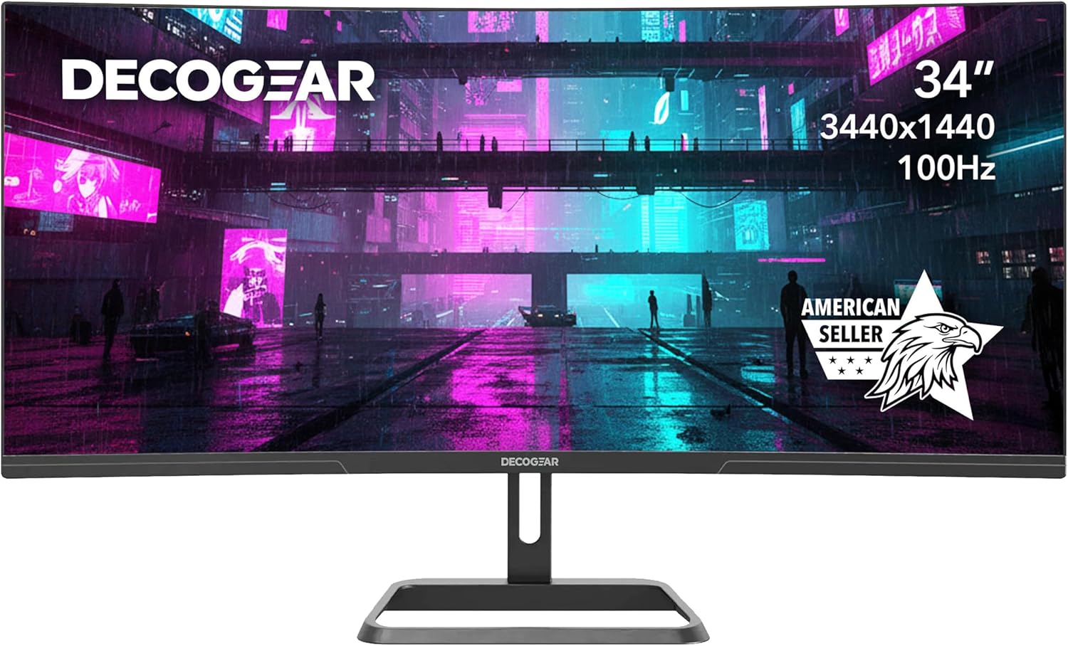 Deco Gear 34-Inch Business Curved Super UltraWide WQHD Monitor 3440 × 1440 R1500 100Hz 1ms 100% sRGB HDR 2× DisplayPort 2× HDMI Tilt Adjustable PIP/PBP Low Blue Light American Seller