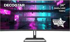 Deco Gear 34-Inch Business Curved Super UltraWide WQHD Monitor 3440 × 1440 R1500 100Hz 1ms 100% sRGB HDR 2× DisplayPort 2× HDMI Tilt Adjustable PIP/PBP Low Blue Light American Seller