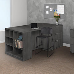 Romig Regency Legacy Stand Up Desk/3 Lateral File Quad with Bookcase End Ash Grey