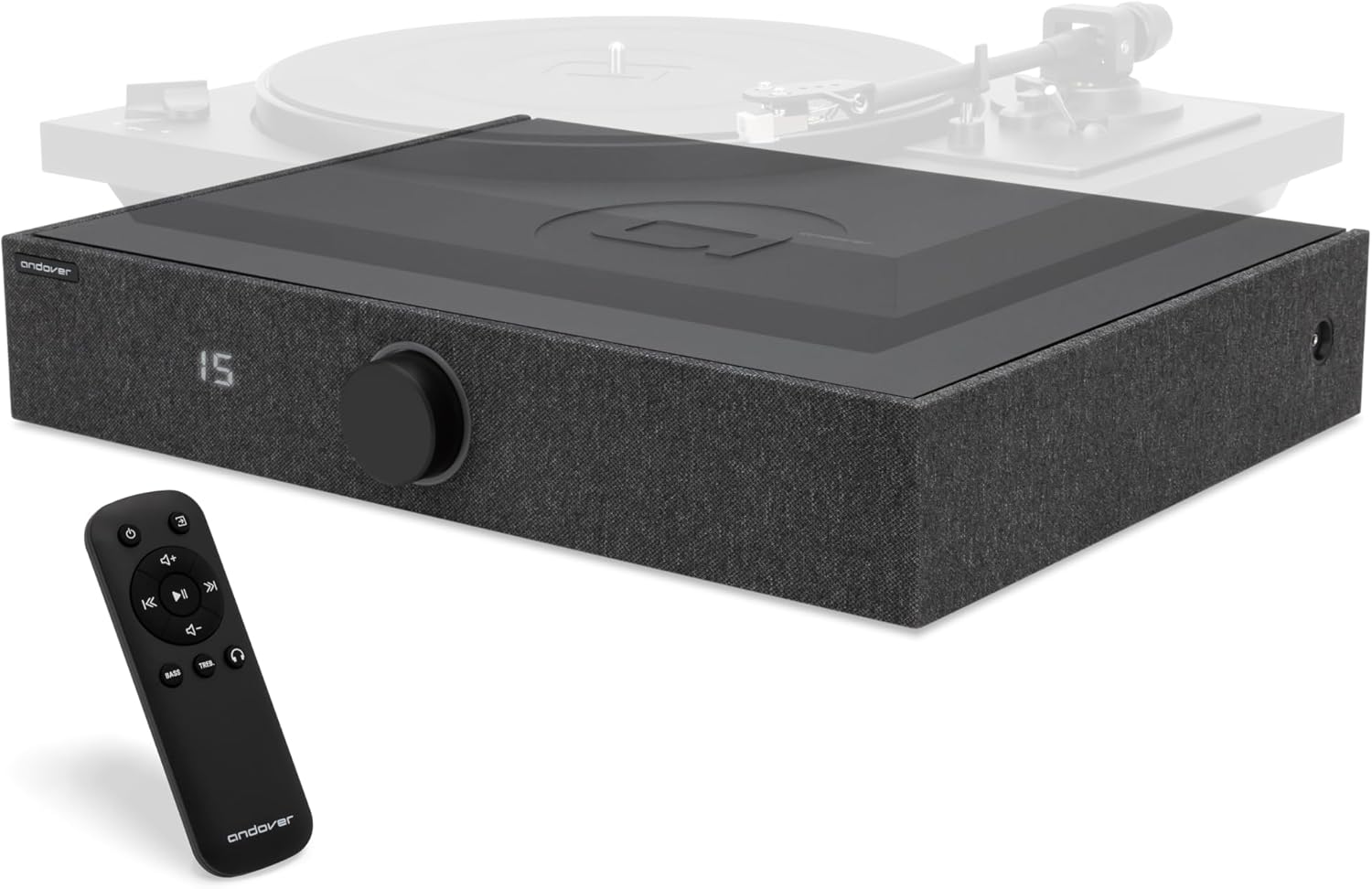 Andover Audio Spinbase 2 Speaker System Designed for Turntables; Phono Input BT Analog and Optical Input ISOGroove Anti-Feedback with Remote Control (Black)