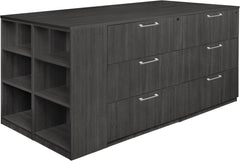 Romig Regency Legacy Stand Up Desk/3 Lateral File Quad with Bookcase End Ash Grey