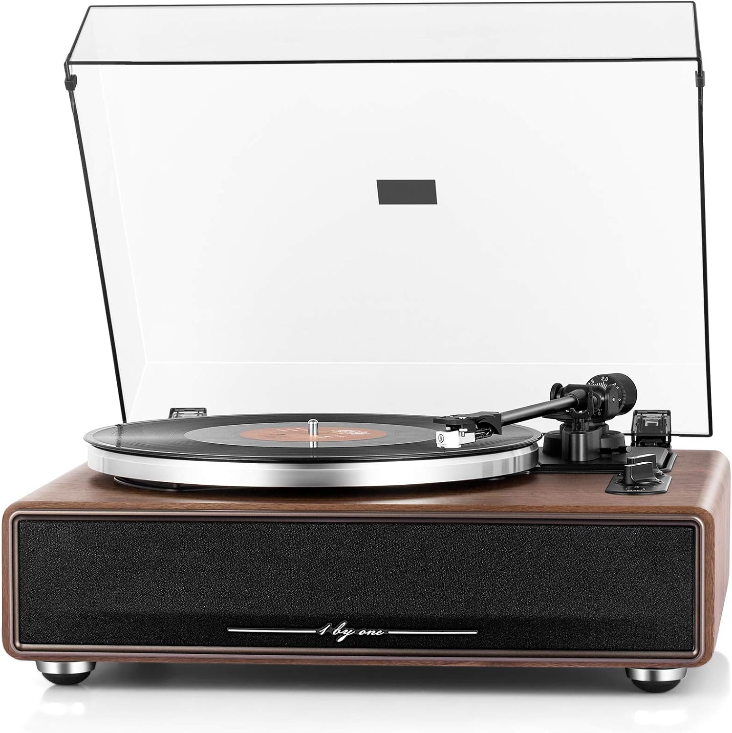 1 by ONE High Fidelity Belt Drive Turntable with Built-in Speakers Vinyl Record Player with Magnetic Cartridge Wireless Playback and Aux-in Functionality Auto Off