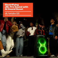 JBL PartyBox 520 - Portable Battery-Powered Party Speaker with AI Sound Boost Up to 15 Hours of Play time IPX4 Splash Proof Multi-Speaker Connection by Auracast and Telescopic Handle (Black)