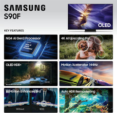 Samsung 65-Inch Class OLED S90F 4K Smart TV (2025 Model) NQ4 AI Gen3 Processor 4K AI Upscaling Pro OLED HDR + Motion Xcelerator 144Hz Samsung Vision AI Alexa Built-in