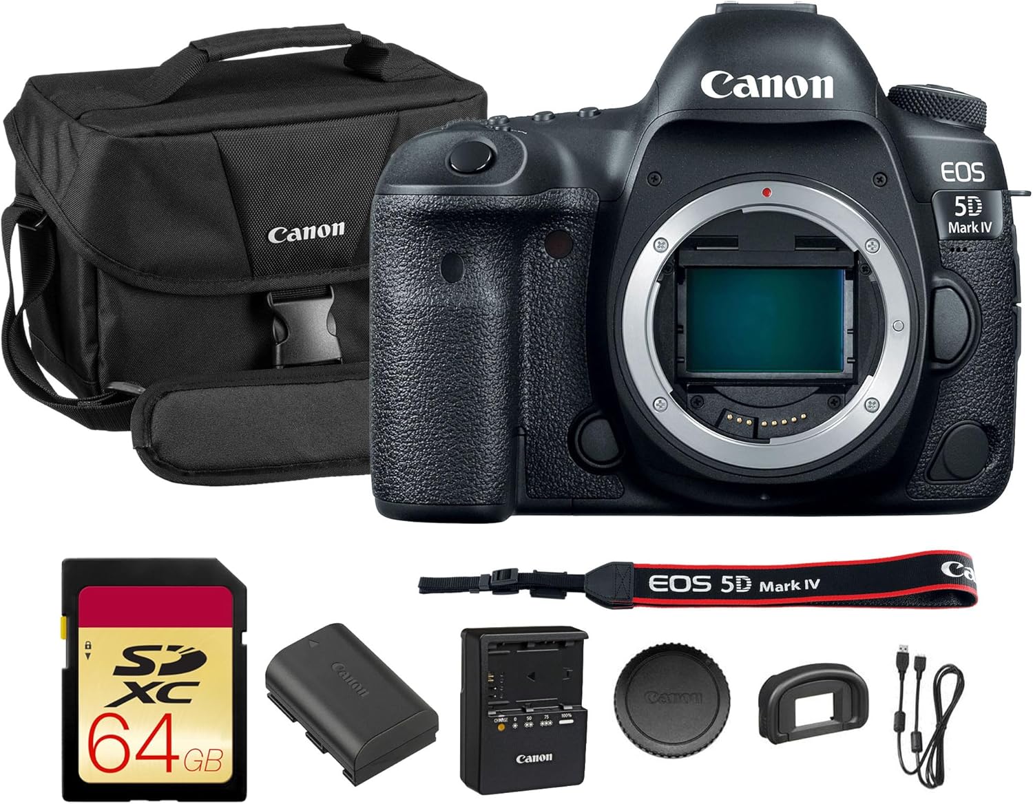 Canon EOS 5D Mark IV DSLR Camera (Body Only) – Full-Frame 30.4MP DSLR with 4K Video Dual Pixel AF & Built-in Wi-Fi (1483C002) + Canon Shoulder Bag + 64GB Memory Card