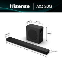 Hisense AX3120Q 3.1.2Ch Sound Bar with Wireless Subwoofer Dolby Atmos DTS:X Bluetooth 5.3 Roku TV Ready HDMI/AUX/ARC/Optical/USB EzPlay 3.0 7 EQ Modes Hi Concerto Black