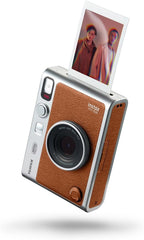 Fujifilm Instax Mini EVO Hybrid Brown Instant Camera | Instax Mini Twin Pack Instant Film | 32GB microSD Card with Adapter | Brown Camera Case