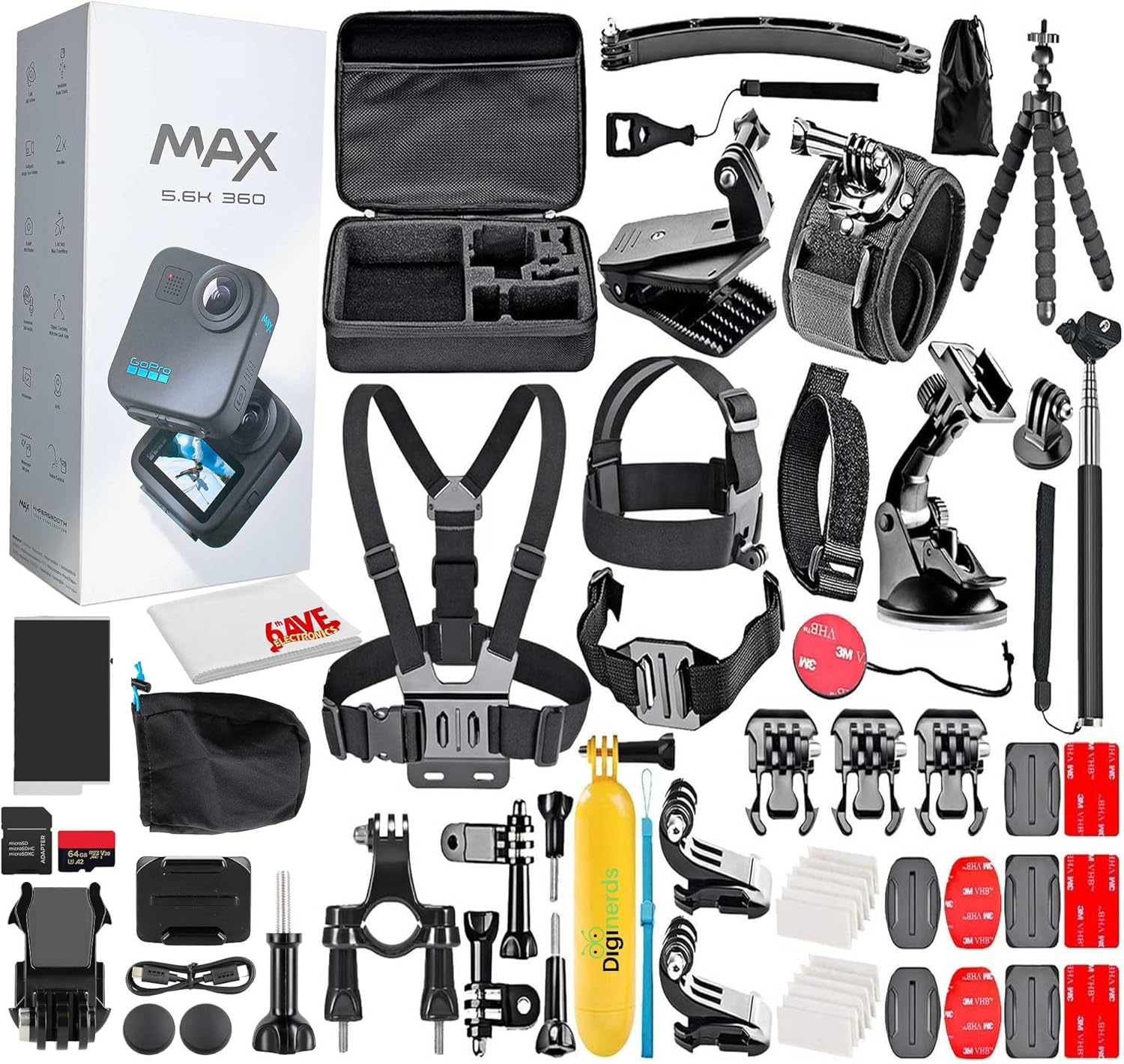 GoPro MAX 360 (2025) HD Video Waterproof Action Camera - with 50 Piece Accessory Kit | Dual-Lens 5.6K Spherical Video 1/4-20 Mounting System Vlogging and VR Content Creation