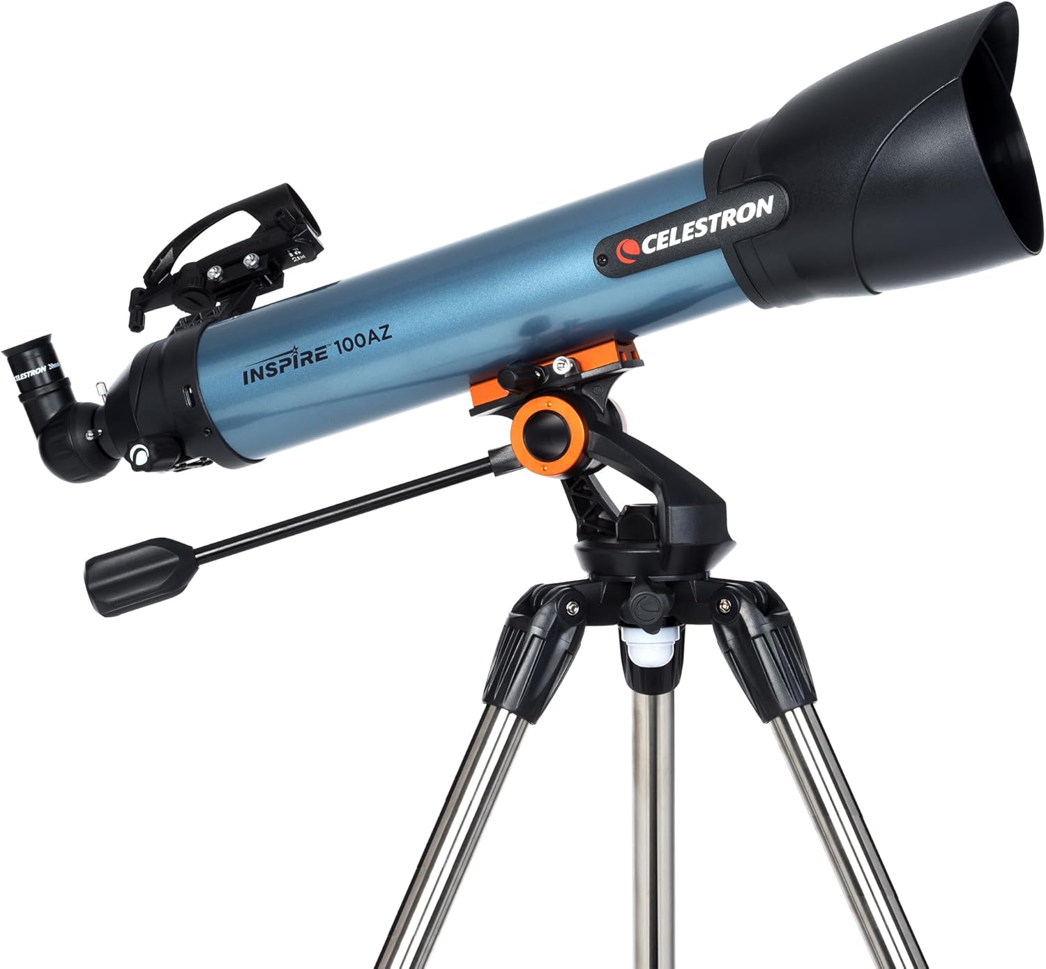 Celestron Inspire 100AZ Refractor Telescope with Built-in Smartphone Adapter Blue