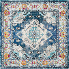 SAFAVIEH Monaco Collection Area Rug - 12' Square, Navy & Light Blue, Non-Shedding & Easy to Clean, Distressed Medallion Design, Ideal for Living Room, Bedroom, Dining Space (MNC243N)