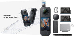 Insta360 X5 Essentials Bundle-8K Waterproof 360 Action Camera|Bundle Includes Selfie Stick Extra Battery Utility Fast Charge Case Standard Lens Guards Lens Cap Carry Case