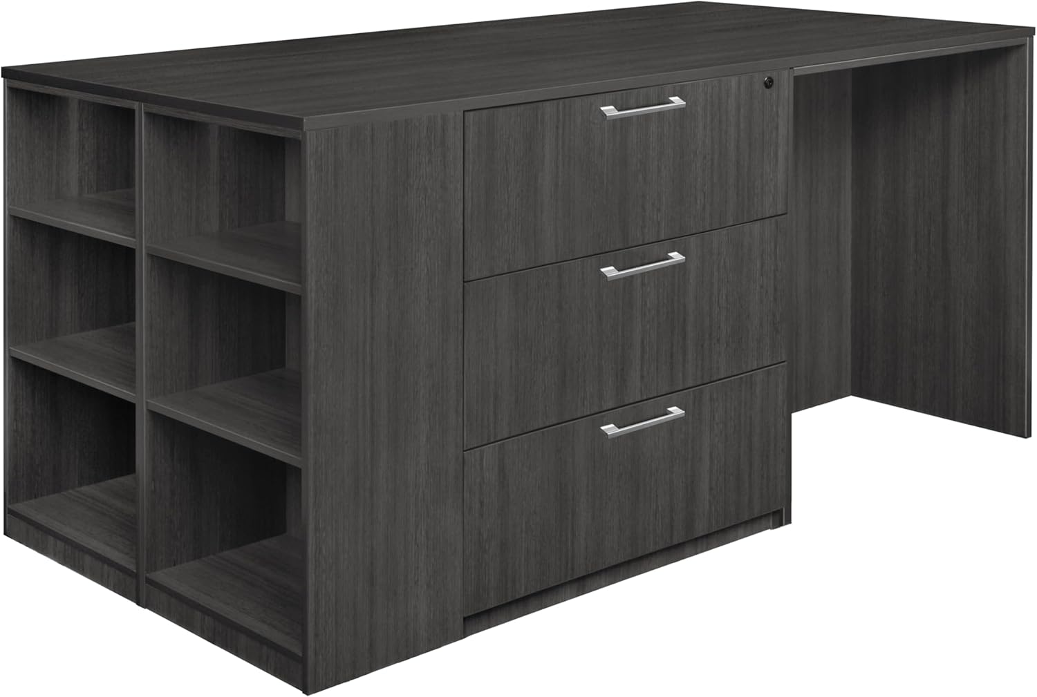 Romig Regency Legacy Stand Up Desk/3 Lateral File Quad with Bookcase End Ash Grey