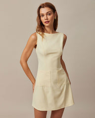 The Yellow Boat Neck Cutout Mini Dress