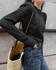 Black Round Neck Cut Out Sweater