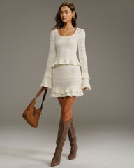 Beige High Waisted Knit Mini Skirt