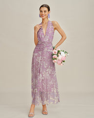 Purple Halter Floral Maxi Dress