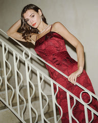 Red Jacquard Maxi Dress
