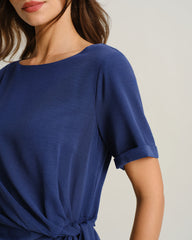Blue Round Neck Short Sleeve Maxi Dress