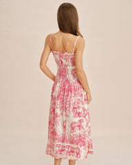 Pink Floral Shirred Slip Maxi Dress