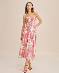Pink Floral Shirred Slip Maxi Dress
