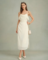 Apricot Ruffle Slip Chiffon Midi Dress