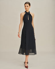 Black Polka Dot Halter Midi Dress