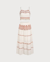 Apricot Elastic Waist Two-Piece Skirt Set