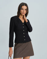 Black V Neck Lace Blouse