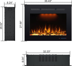 Prismaster 32.23" W x 26" H Rear Electric Fireplace Insert with Crackling, Fireplace Heater with Adjustable Flames, 62-99℉ Thermostat,Only Recessed