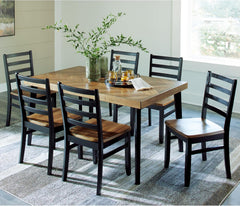 Signature Design by Ashley Blondon Rectangular Dining Room Table Set with 6 Chairs, Chevron Pattern, Tapered Legs, Seats 6, Wood, 60" Long, Brown & Black