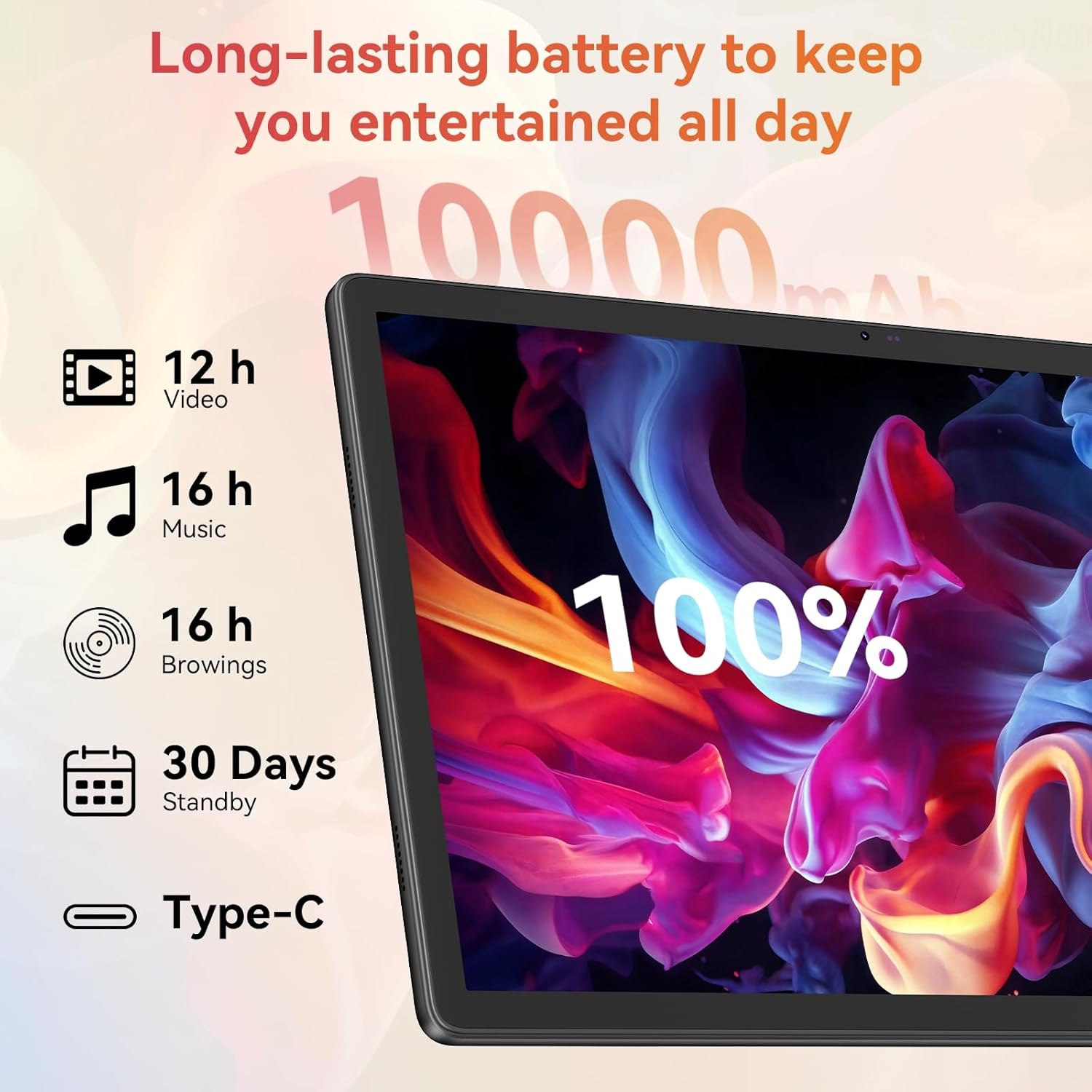 Tablet｜14 inch Android 16 Tablet｜30GB RAM 256GB ROM｜1920 * 1200 IPS FHD｜10000mAh 30W Fast Charging｜Octa-core Processor｜Wi-Fi 6, BT 5.4｜Dual Camera with Keyboard｜Mouse｜Stylus｜Case｜Headphone
